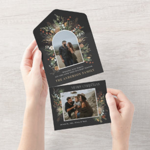 Christmas 2 photo arch watercolor botanical floral all in one invitation