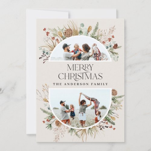 Christmas 2 photo arch watercolor botanical floral holiday card