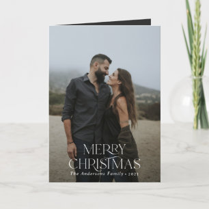 Christmas 2 photo botanical floral folded holiday card