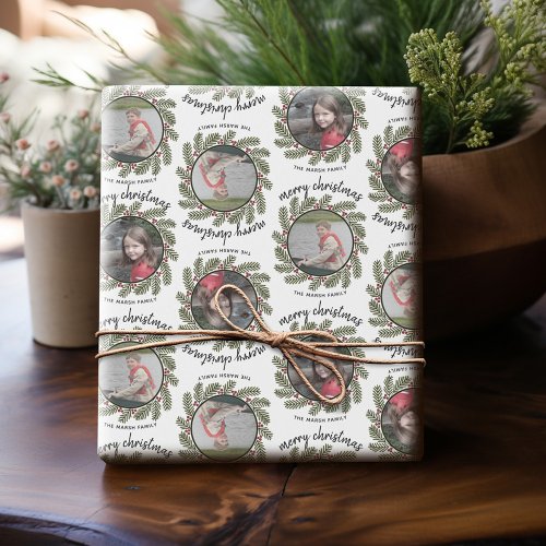 Christmas 2 Photo _ Calligraphy Whimsical Branches Wrapping Paper