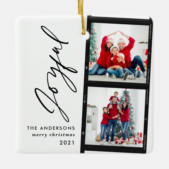 Christmas 2  photo collage typography modern blue  ceramic ornament (Front)