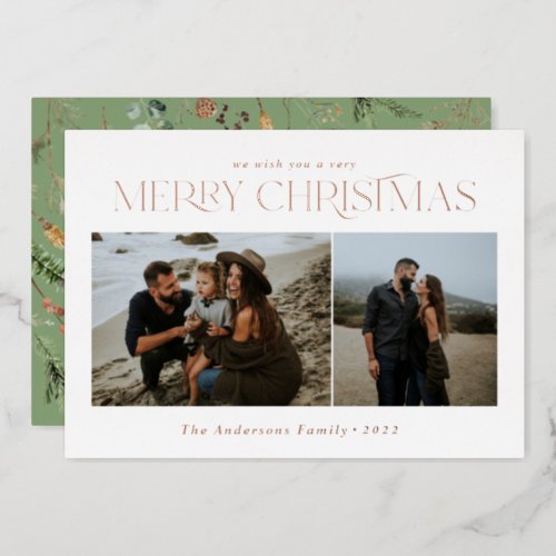 Christmas 2 photo watercolor botanical floral foil foil holiday card