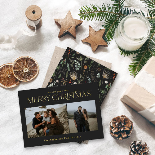 Christmas 2 photo watercolor botanical floral foil holiday card Christmas 2 photo watercolor botanical floral foil holiday card