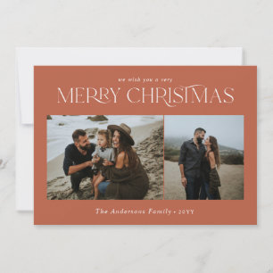 Christmas 2 photo watercolor botanical terracotta holiday card