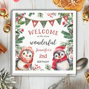 Christmas 2nd Birthday Cute Penguin Winter Party Napkins