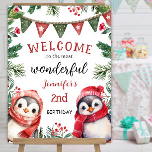Christmas 2nd Birthday Cute Winter Penguin Foam Board