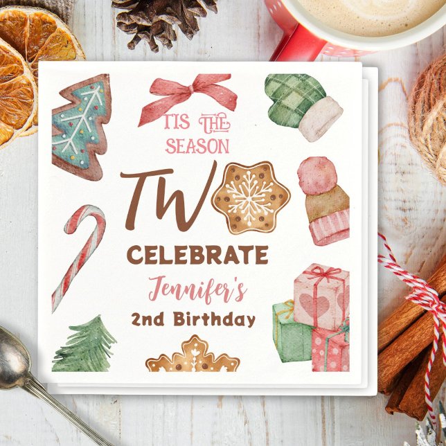 Christmas 2nd Birthday Girl Pink Winter Party Napkins (Creator Uploaded)