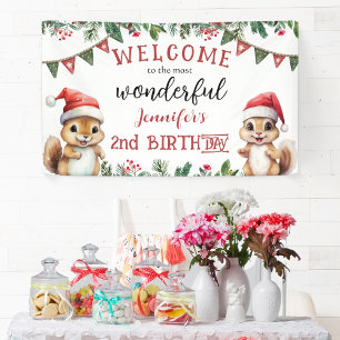 Christmas 2nd Birthday Party Cute Squirrel Banner