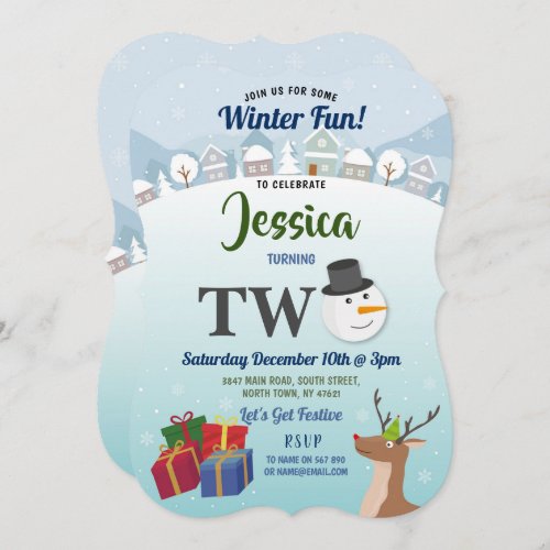 Christmas 2nd Birthday Party Santa Snowman TWO Invitation