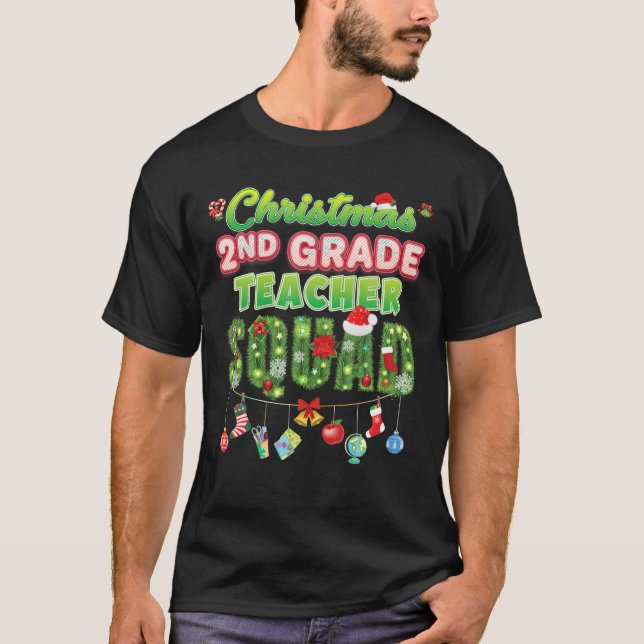 Christmas 2nd Grade Teacher Squad Merry Pine Tree  T-Shirt (Front)