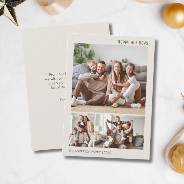 Christmas 3 Family Photos Collage Minimalist Holiday Card (Christmas 3 Family Photos Collage Minimalist Holiday Card)