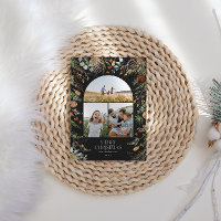 Christmas 3 photo arch watercolor botanical floral holiday card