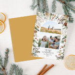 Christmas 3 photo arch watercolor botanical floral holiday card<br><div class="desc">Mery Christmas modern elegant watercolor dried botanical floral muted colors holiday arch 3 photo Christmas card. Mustard yellow backer.</div>