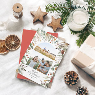 Christmas 3 photo arch watercolor botanical floral holiday card