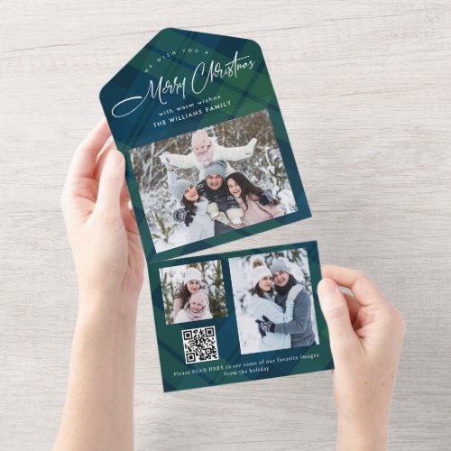 Christmas 3 Photo Greeting QR code Holiday Card