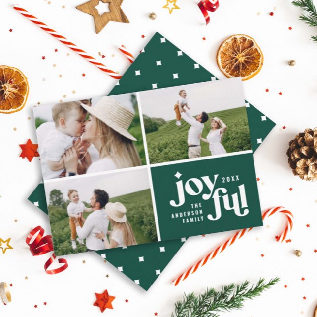 Christmas 3 photo modern green typography holiday card (Creator Uploaded)
