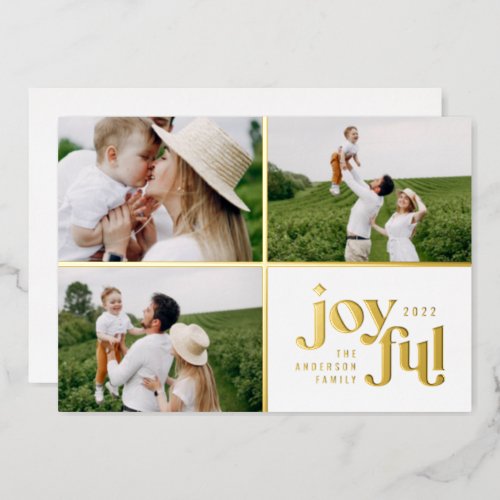 Christmas 3 photo modern white foil holiday card