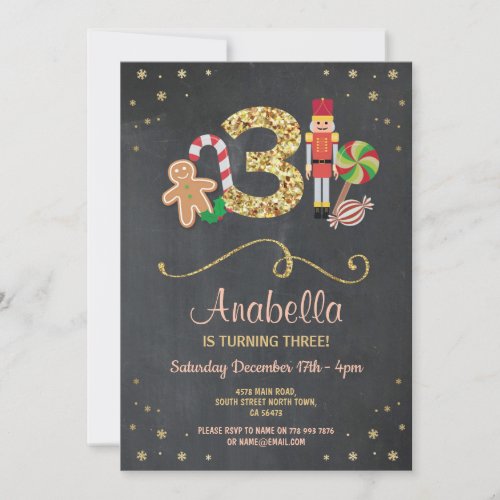 Christmas 3 Three Birthday Holidays 3rd Invite