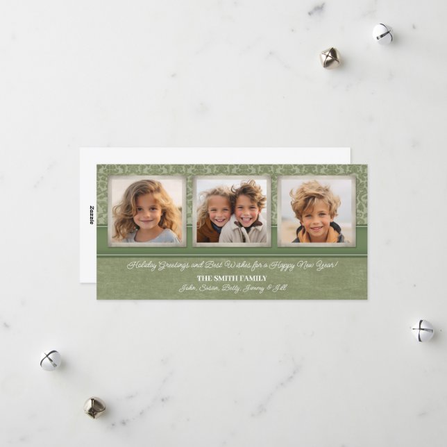 Christmas - 3 VERTICAL photos shabby chic Holiday Card (Front/Back In Situ)