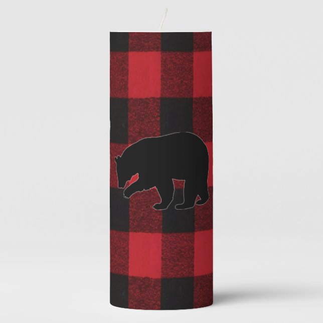 Christmas 3"x8" Candle Red Plaid Black Bear (Front)
