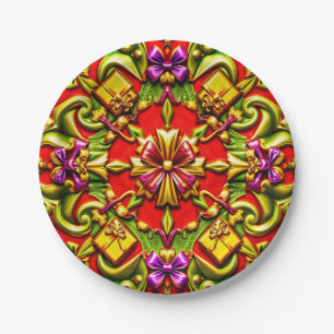 CHRISTMAS 3D ~ Pretty red purple gold ~ Paper Plates