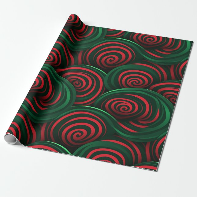 Christmas 3D Red and Green Swirl Wrapping Paper (Unrolled)
