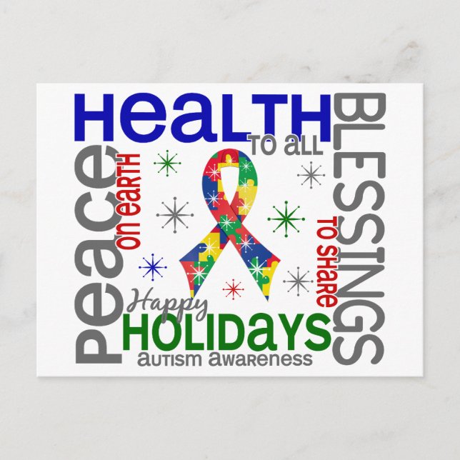 Christmas 4 Autism Snowflakes Holiday Postcard (Front)
