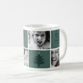 Christmas 4 Custom Photos Mistletoe Green Coffee Mug (Front Right)