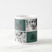 Christmas 4 Custom Photos Mistletoe Green Coffee Mug (Center)