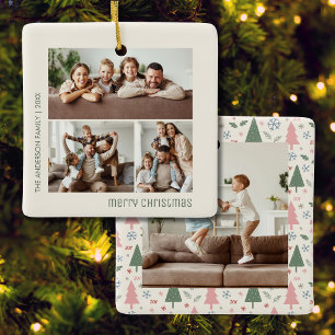Christmas 4 Family Photos Collage Ceramic Ornament