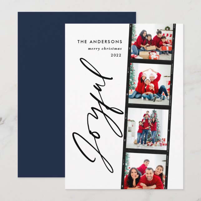 Christmas  4 photo collage typography modern blue (Front/Back)