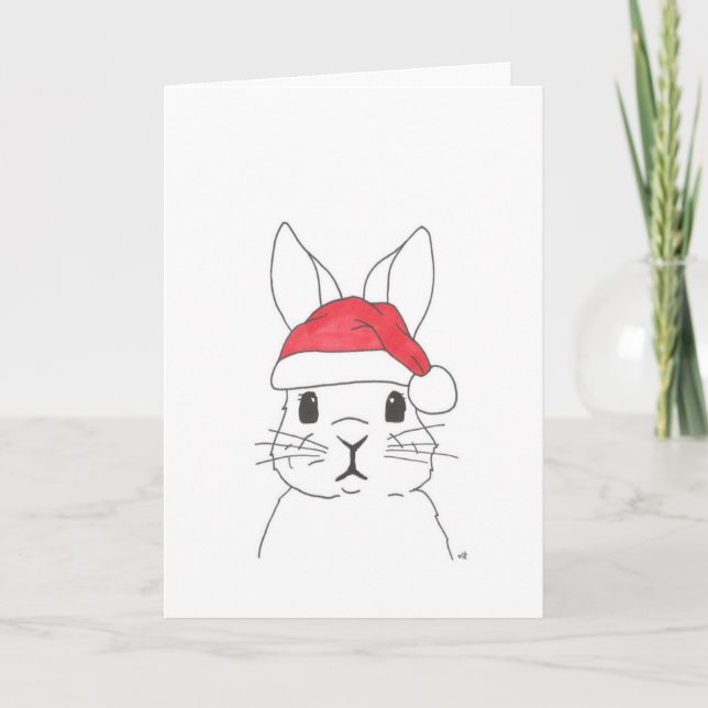 Christmas 4 Rabbit in a Santa Hat Christmas Holida Thank You Card (Front)