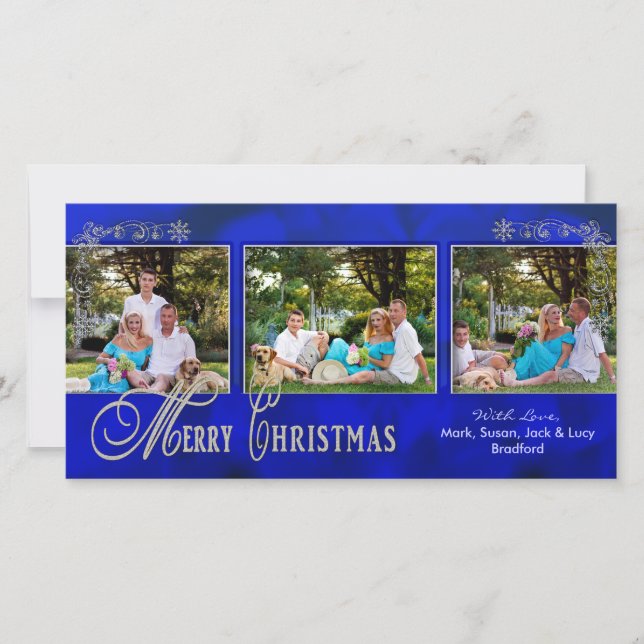 CHRISTMAS 4 X 8 PHOTO CARD - Ornate Blue (Front)