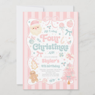 Christmas 4th Birthday Party Coquette Bow Birthday Invitation