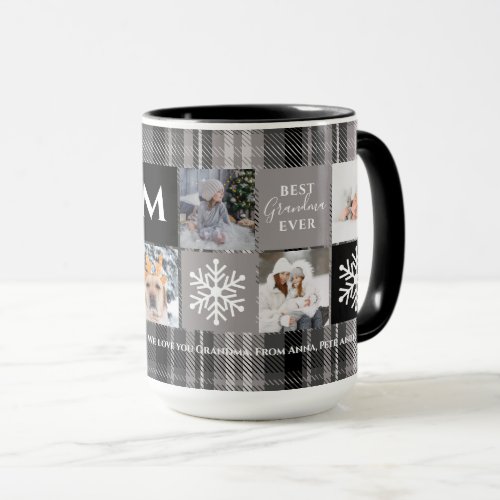 Christmas 5 photos grid best grandma black plaid mug