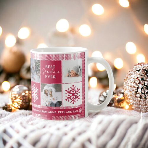 Christmas 5 photos grid best grandma magenta plaid coffee mug