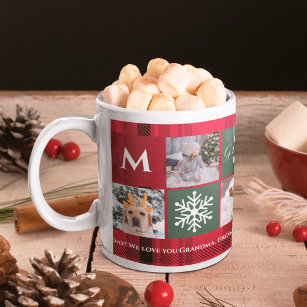 Christmas 5 photos grid best grandma red plaid coffee mug
