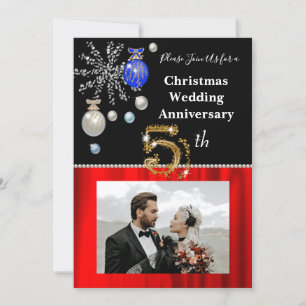 Christmas 5th Wedding Anniversary Black & Gold Invitation