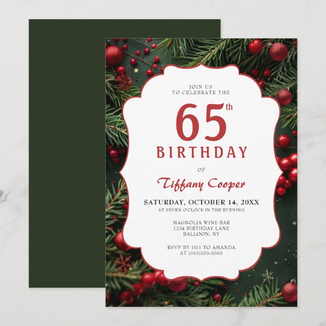 Christmas 65th Birthday Party Invitation (Front/Back)