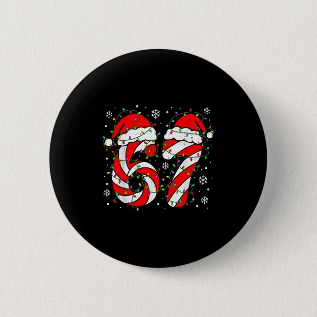 Christmas 67 Candy Cane Six Seven Meme Lights Sant Button (Front)