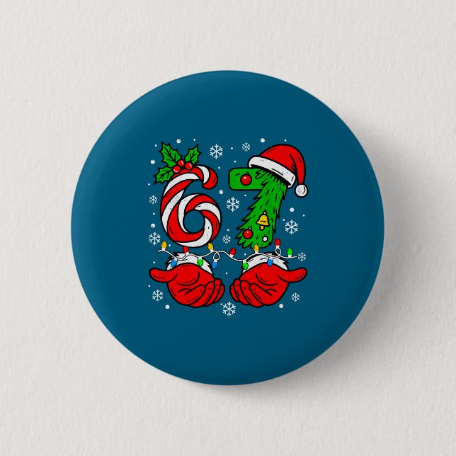 Christmas 67 Candy Cane Six Seven Meme Lights Sant Button (Front)