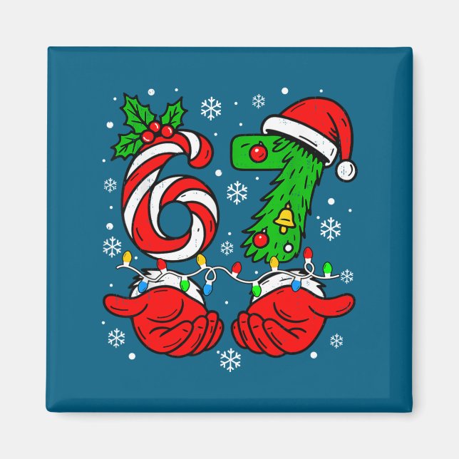 Christmas 67 Candy Cane Six Seven Meme Lights Sant Magnet (Front)