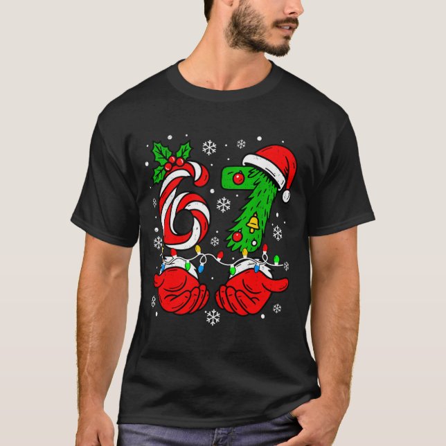 Christmas 67 Candy Cane Six Seven Meme Lights Sant T-Shirt (Front)