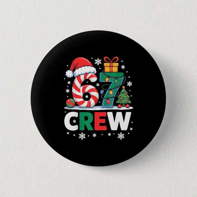 Christmas 67 Crew Brainrot Candy Cane Lights  Button (Front)