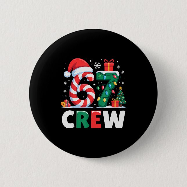 Christmas 67 Crew Brainrot Funny Candy Cane Lights Button (Front)