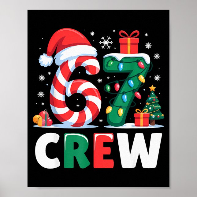 Christmas 67 Crew Brainrot Funny Candy Cane Lights Poster (Front)
