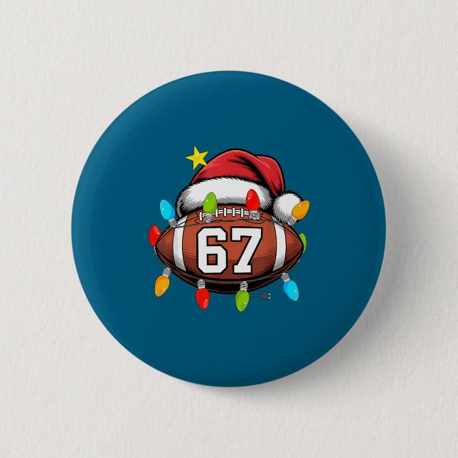 Christmas 67 Meme Football Santa Hat Funny Xmas Bo Button (Front)