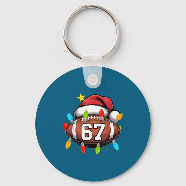 Christmas 67 Meme Football Santa Hat Funny Xmas Bo Keychain (Front)