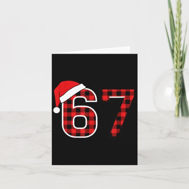 Christmas 67 Meme Six Seven Buffalo Plaid Santa Ha Card (Front)
