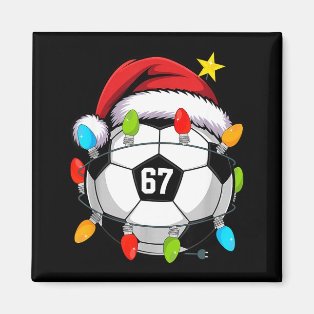 Christmas 67 Meme Soccer Ball Santa Hat Funny Xmas Magnet (Front)